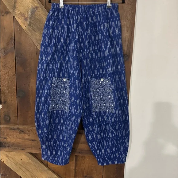Marketplace Blue Patterned Linen Pants with Pockets - Picture 1 of 4